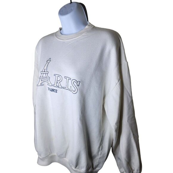 Vintage 80s Paris France Eiffel Tower Crewneck Sweatshirt Womens Size M White - Picture 3 of 6